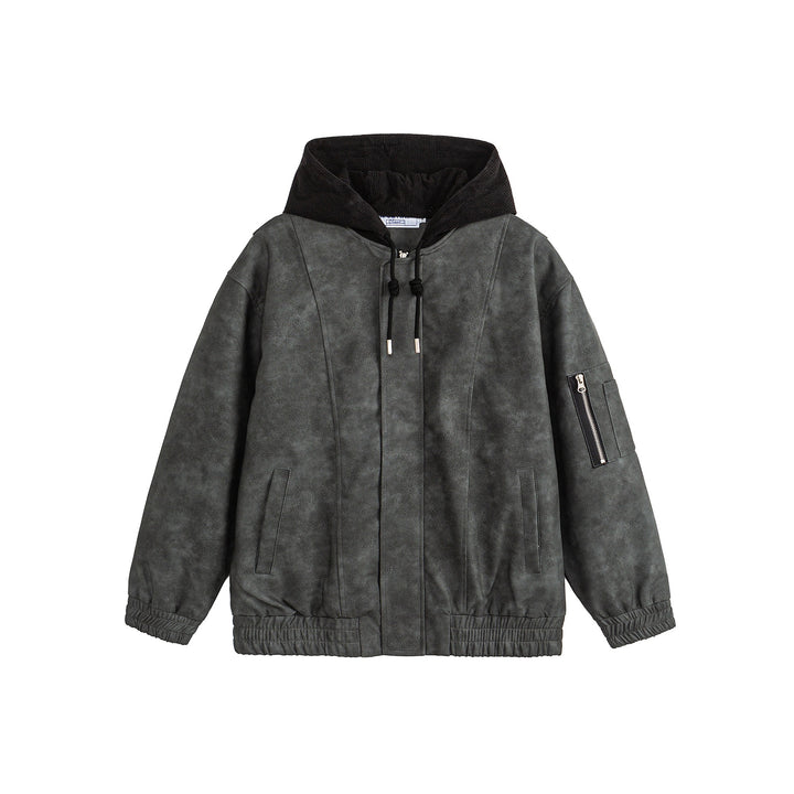 Unisex Boxy-padded Hooded Bomber Jacket with Velour Look, Cord Collar and Sleeve Zipper Mune Fashion