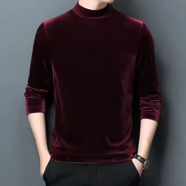 Men's Fine Velvet Half-Roll Neck Sweater Slim-Fit Mune Fashion
