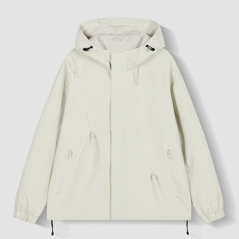 Women's Short Technical Hooded Jacket with Asymmetric Zippers & Drawstring Mune Fashion
