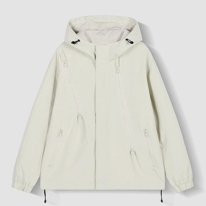 Women's Short Technical Hooded Jacket with Asymmetric Zippers & Drawstring Mune Fashion