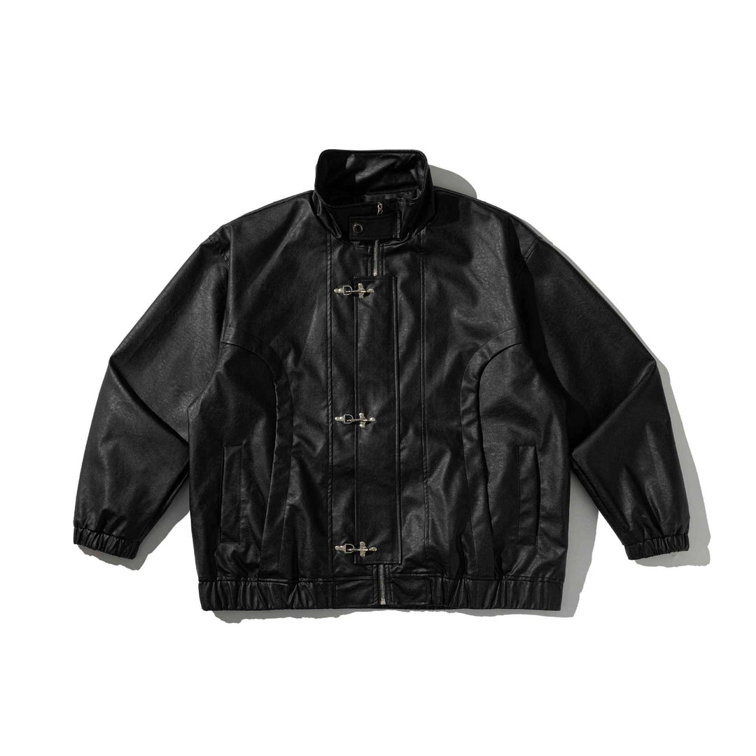 Men's leather look bomber jacket with stand-up collar and toggle fasteners Mune Fashion