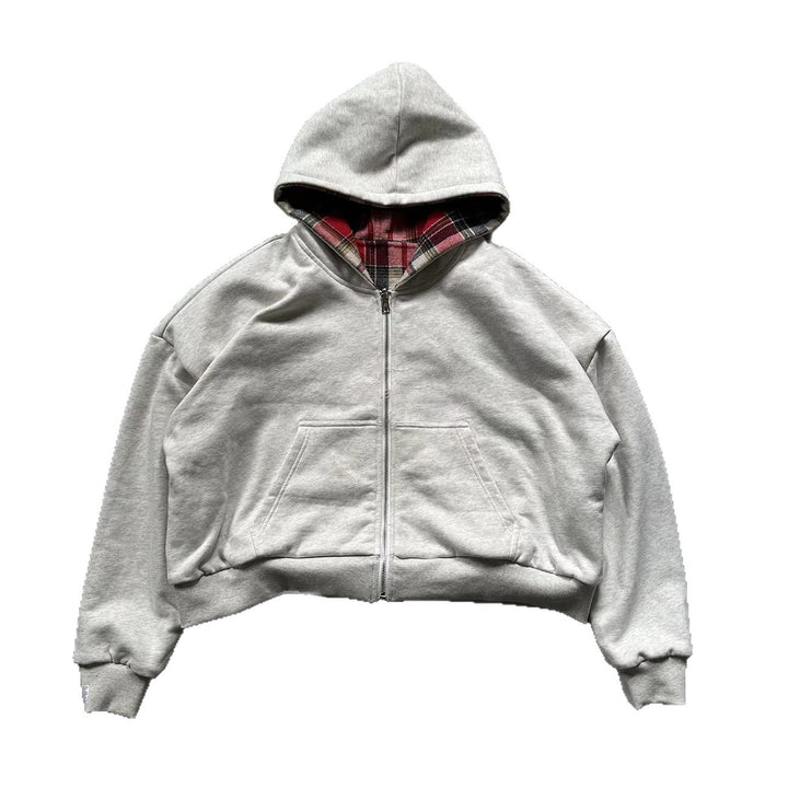 Unisex non-padded hooded jacket with checked flannel lining and zipper Mune Fashion