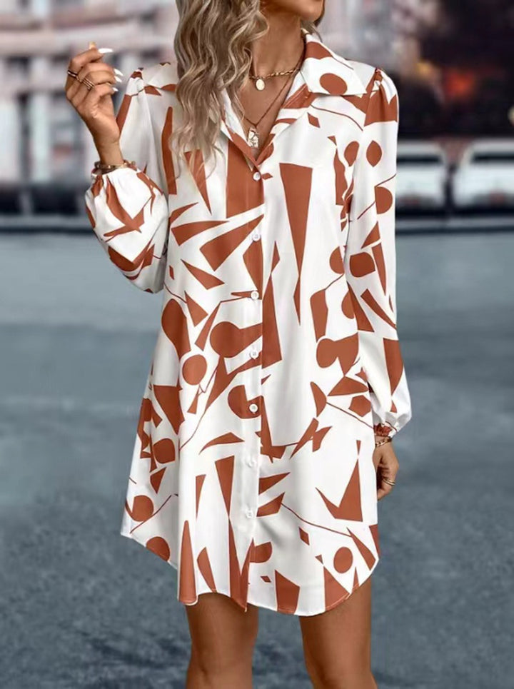 Women's oversized shirt mini with graphic print, shirt collar and balloon sleeves Mune Fashion