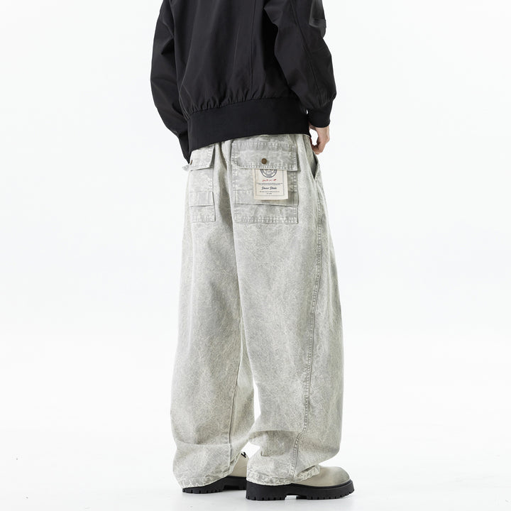 Men's loose cotton cargo pants with elastic waistband, drawstring and utility details Drune