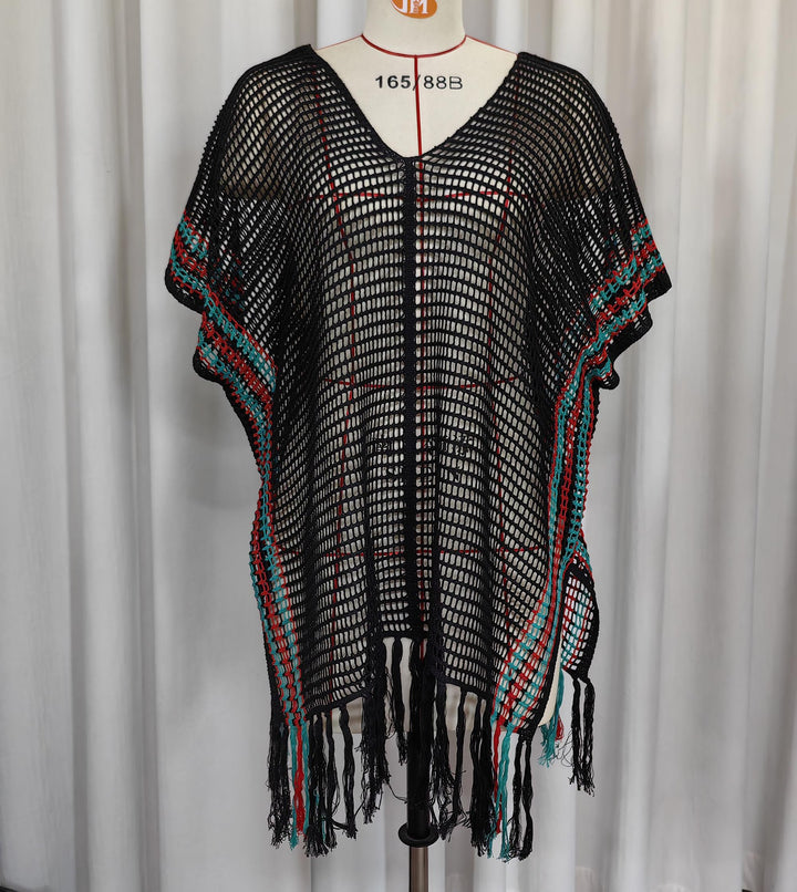 Women airy crochet beach cover-up with fringed hem Mune Fashion