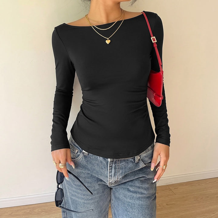 Women's Basic Long Sleeve Shirt with Round Neckline Mune Fashion