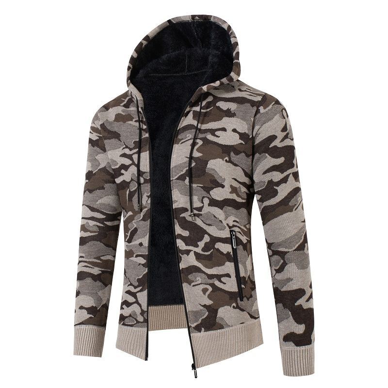 Men's hoodie cardigan with teddy lining, zipper and camouflage structure Mune Fashion