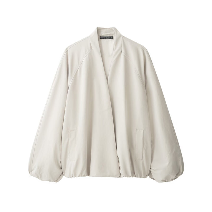 Women's Oversize Cropped Bomber Jacket with Open V-Neck and Elastic Hem Mune Fashion