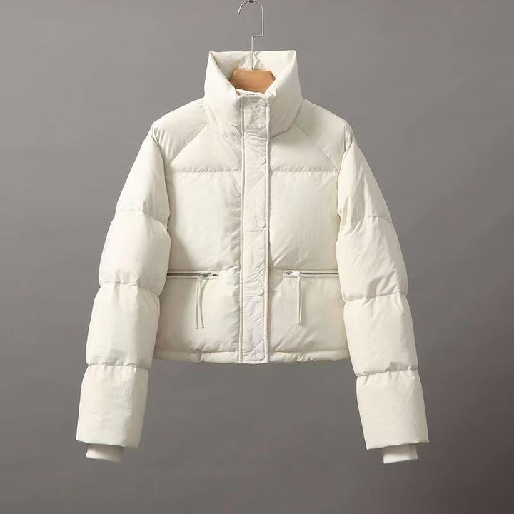 Women's Nan Cropped Puffer Jacket with High Stand-Up Collar, Concealed Front Placket, and Integrated Zip Pockets Mune Fashion