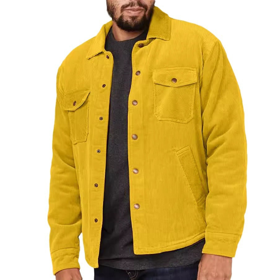 Men's Cord Worker Overshirt with Snap Button Placket, Flap Pockets and Applied Side Pockets Mune Fashion