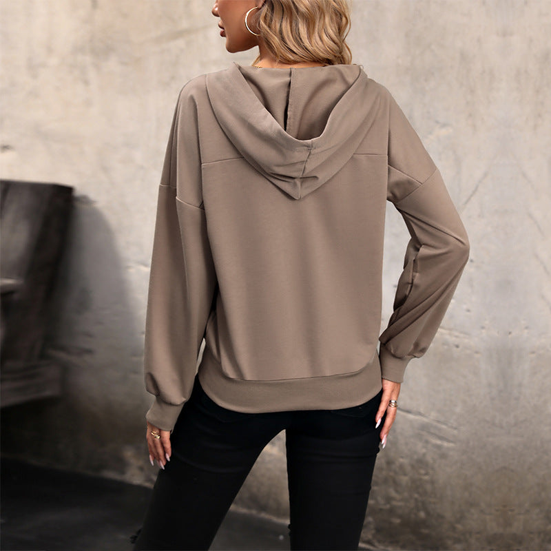Women's Casual Hooded Henley Sweatshirt with Snap Placket and Elastic Hem Mune Fashion