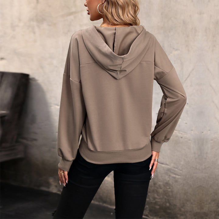 Women's Casual Hooded Henley Sweatshirt with Snap Placket and Elastic Hem Mune Fashion