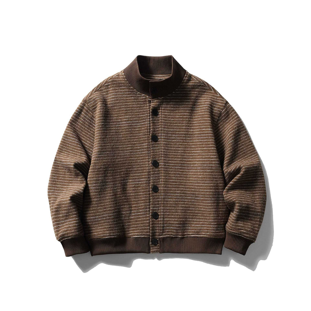 Men's Striped Blouson in Boxy Cut with Ribbed Collar and Button Front Mune Fashion