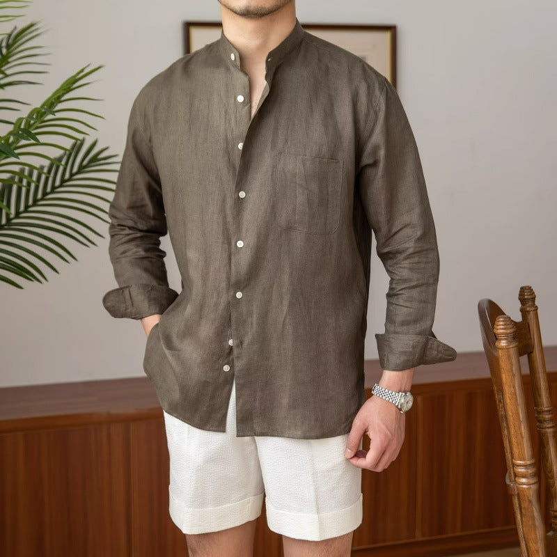 Men's Long Sleeve Shirt with Stand Collar Mune Fashion