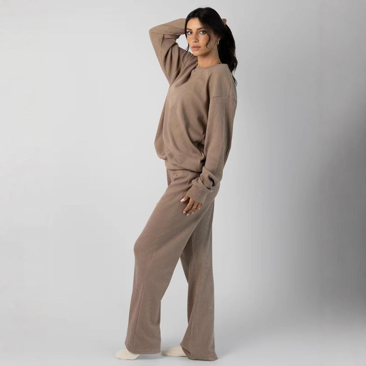 Ladies Waffle Knit Loungewear Set with Oversized Sweater and Drawstring Jogging Pants Mune Fashion