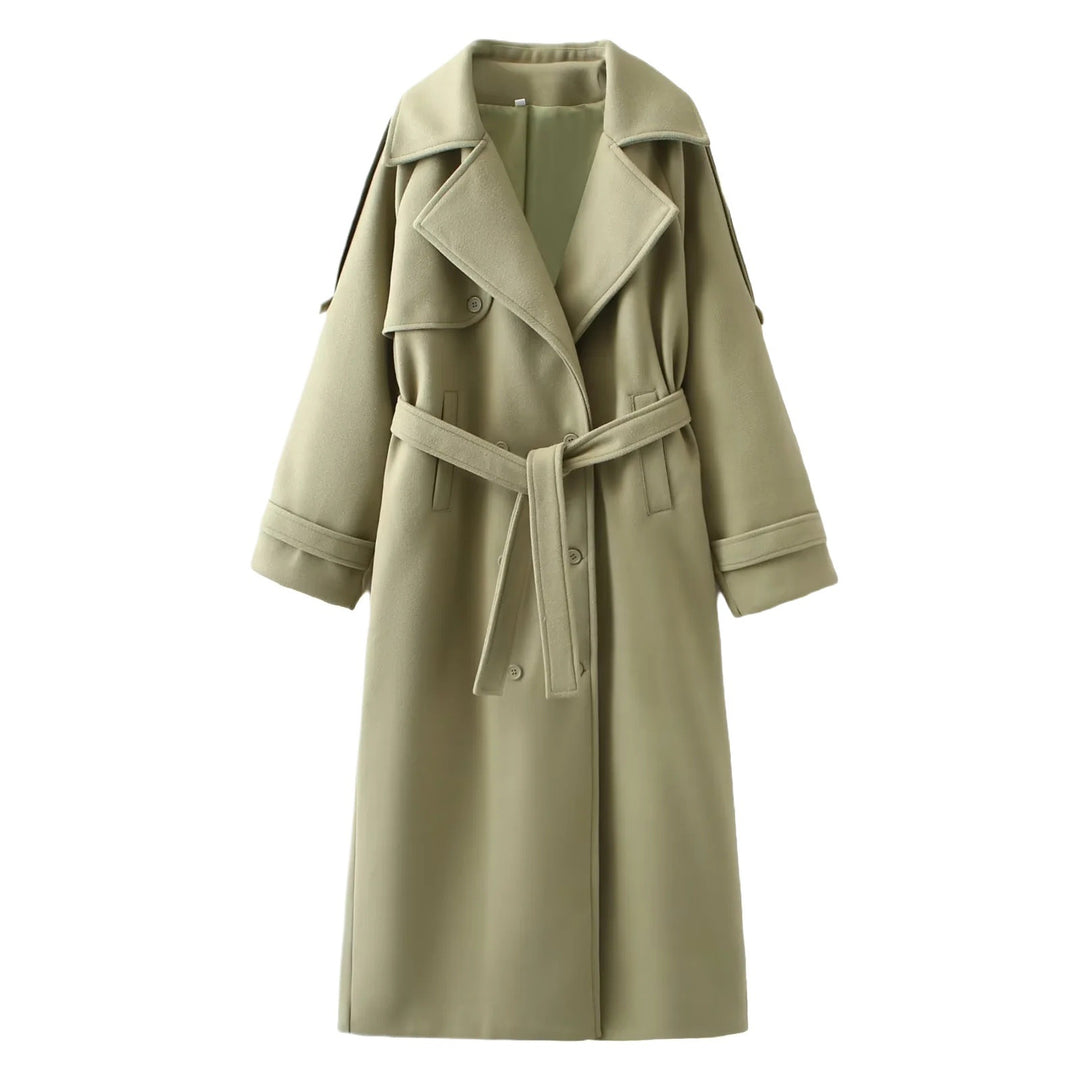 Women's extravagant oversized coat in maxi length made of wool blend with accentuated shoulder yoke and wide lapels Mune Fashion