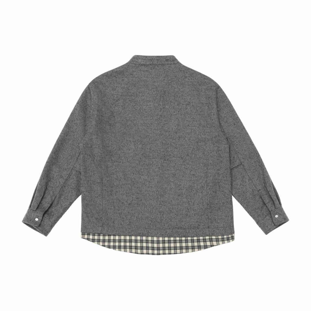 Unisex Short Cut Wool Blend Blouson with Stand-Up Collar and Checked Interior Band Mune Fashion