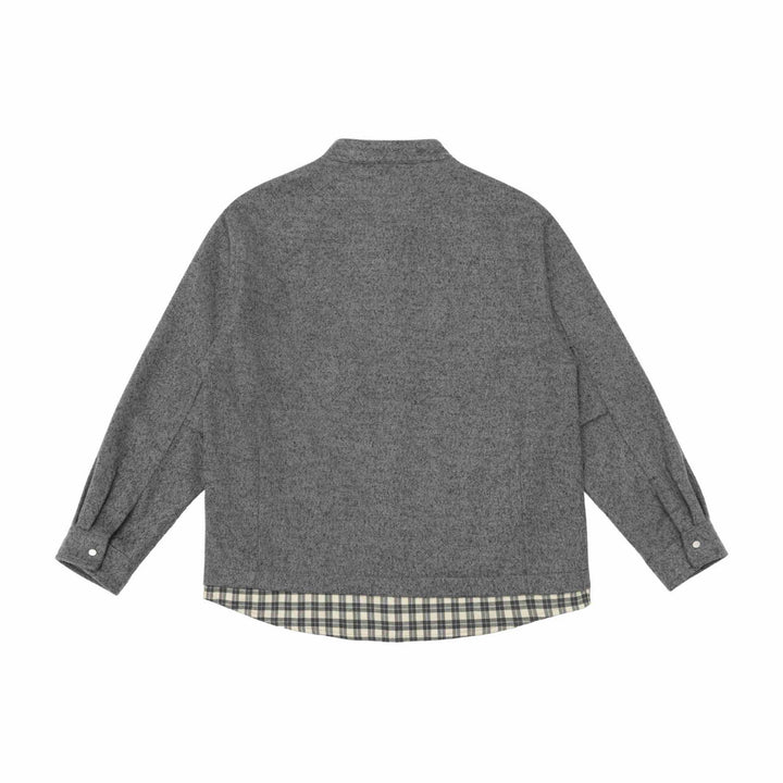 Unisex Short Cut Wool Blend Blouson with Stand-Up Collar and Checked Interior Band Mune Fashion