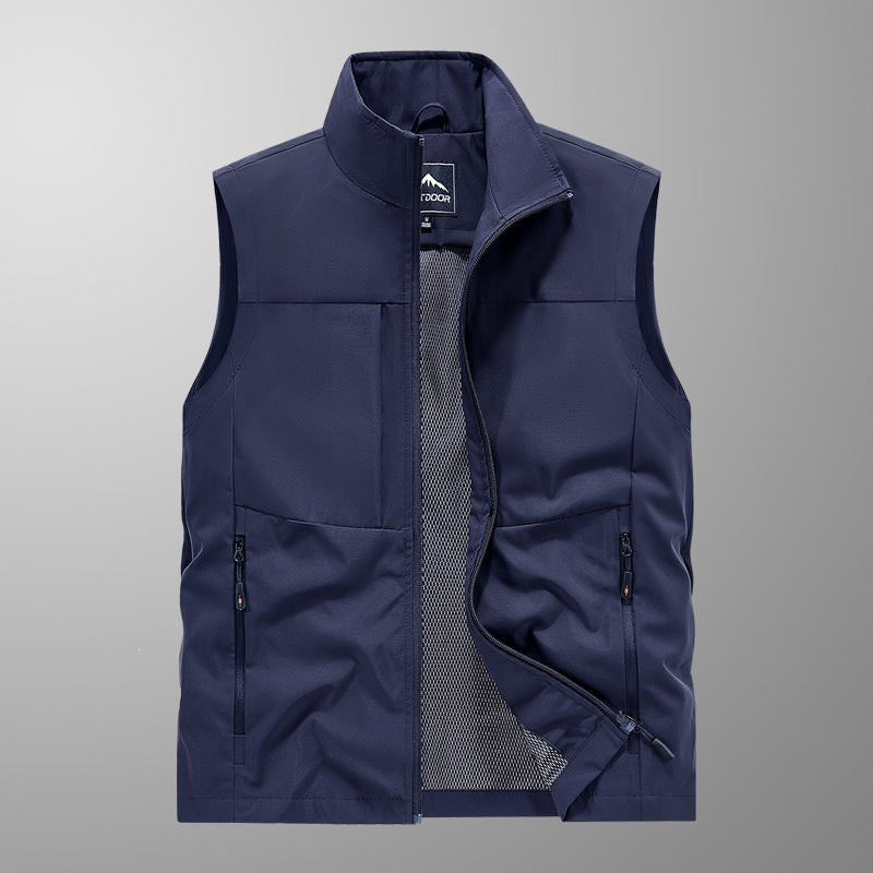 Men's utility vest with multi pockets, stand-up collar & breathable mesh lining Mune Fashion
