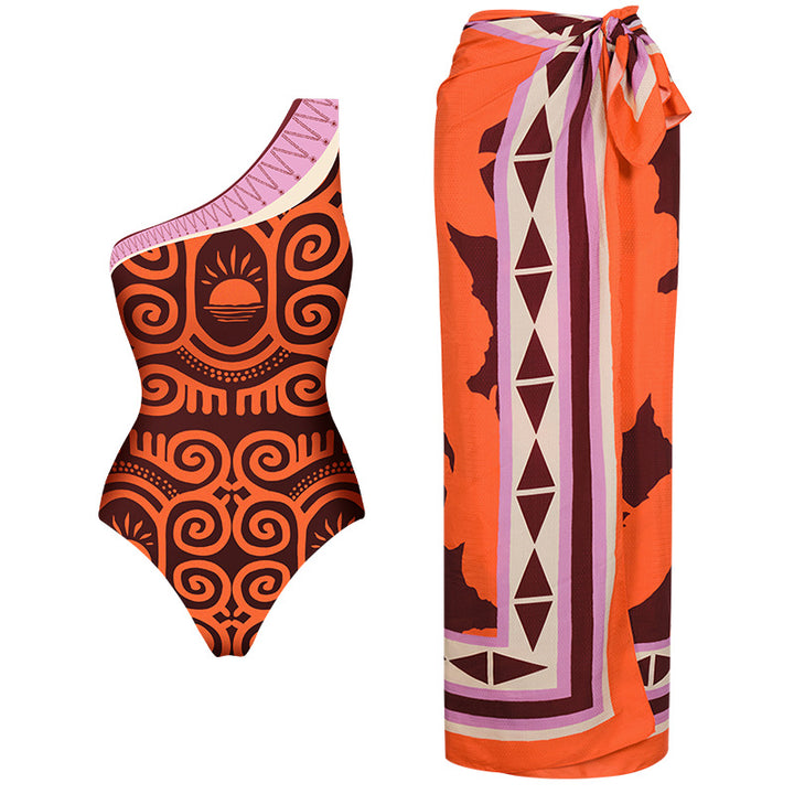 Women Elegant Asymmetric Swimsuit with Stylish Pattern Mune Fashion