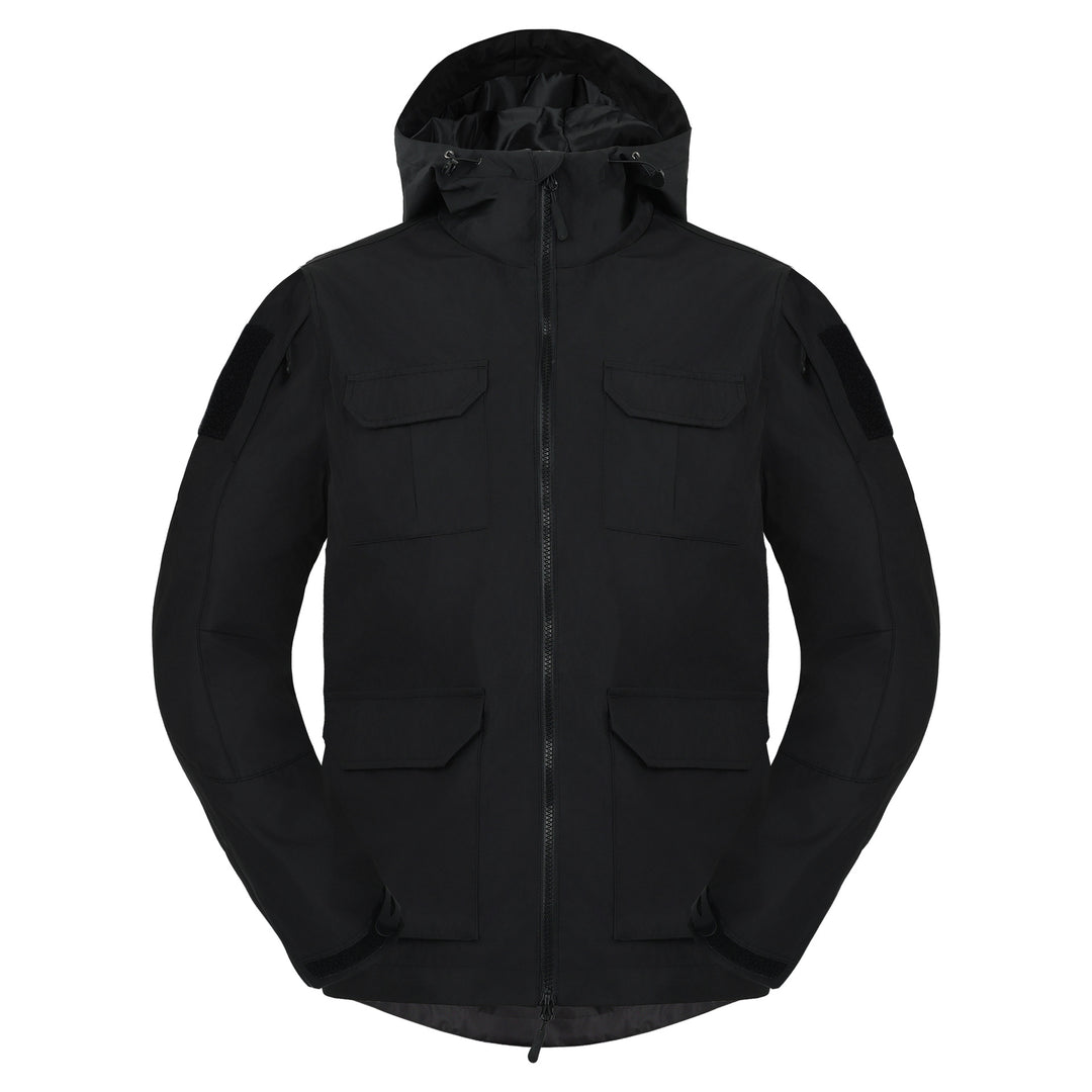 Men's  weatherproof hooded utility parka with flap chest pockets and sleeve patch panels Mune Fashion