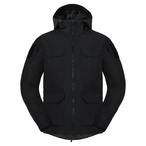 Men's  weatherproof hooded utility parka with flap chest pockets and sleeve patch panels Mune Fashion