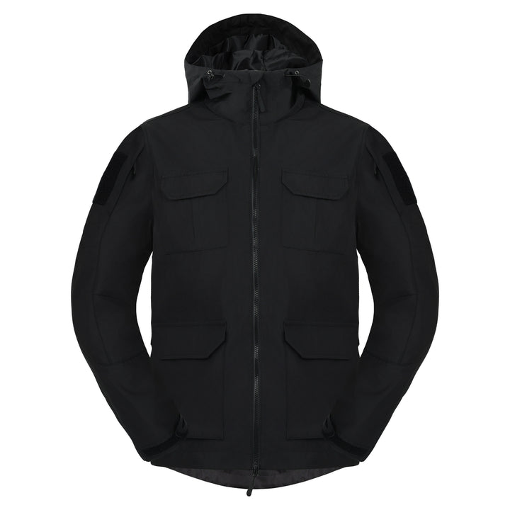 Men's  weatherproof hooded utility parka with flap chest pockets and sleeve patch panels Mune Fashion