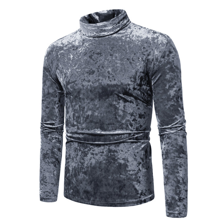 Men's figure-hugging velvet polo collar long sleeve shirt with stretch content Mune Fashion