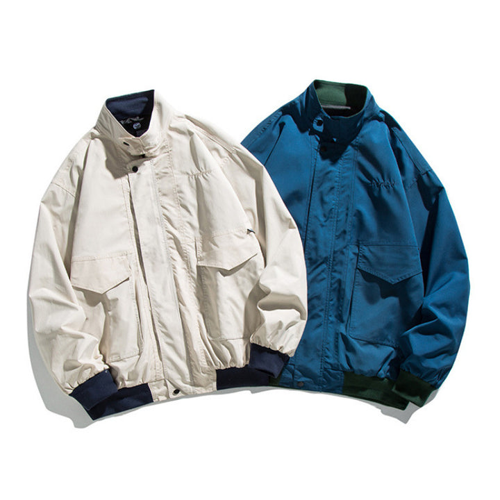 Men's Boxy Bomber Jacket in Utility Style with High Stand-up Collar and Patch Flaps Mune Fashion