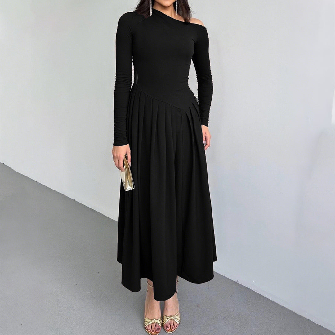 Women's nan asymmetrical maxi dress with pleated skirt and body-hugging top Mune Fashion