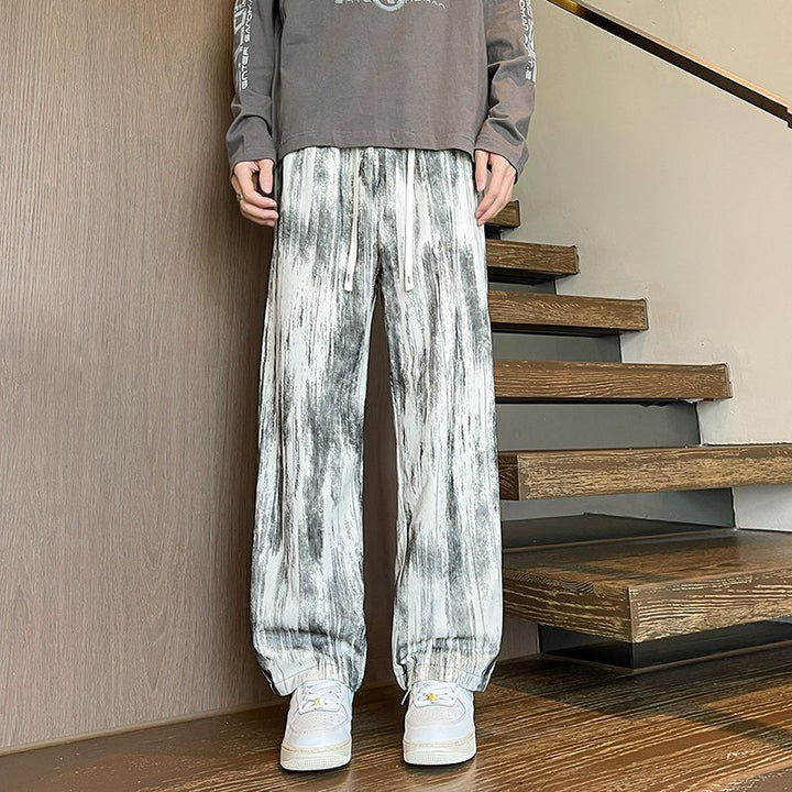 Men's Wide-Cut Lounge Pants with Marble Print Made of Textured Jersey Mune Fashion