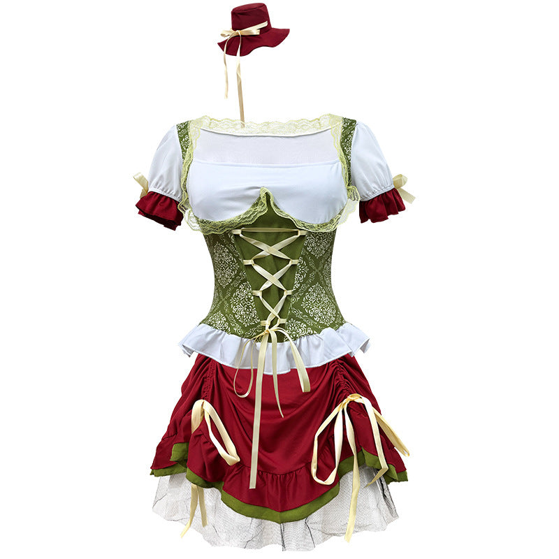 Women's traditional Dirndl costume dress ensemble with adjustable corset bodice and long tiered skirt Mune Fashion
