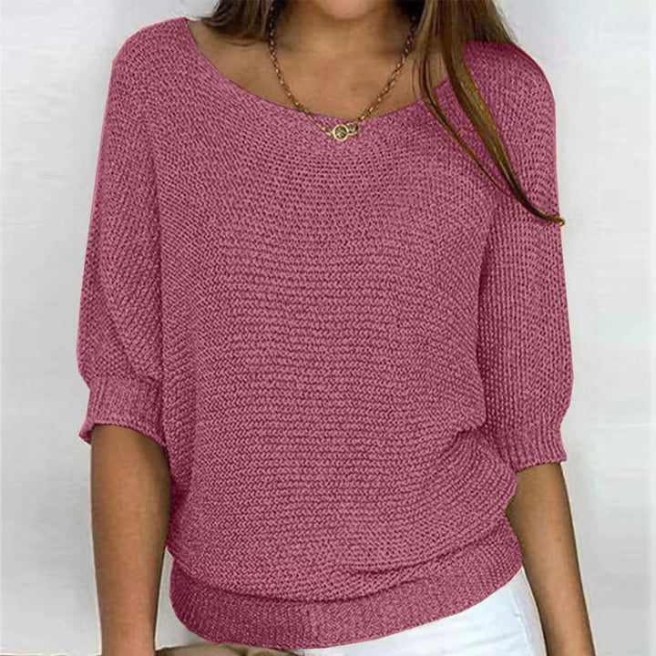 Ladies nan lightweight casual fine knit pullover with wide neckline Mune Fashion