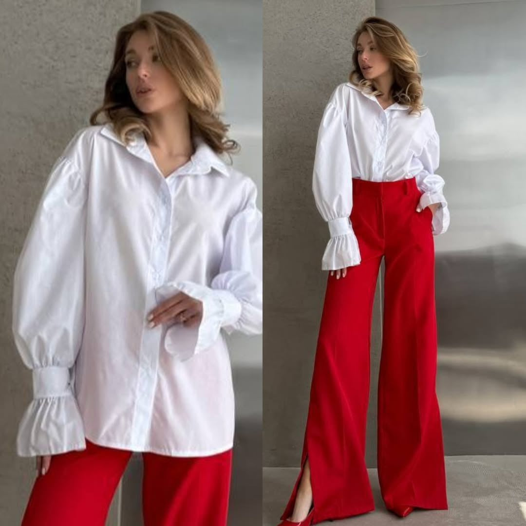 Women's oversized blouse with ruffle cuffs and balloon sleeves Mune Fashion