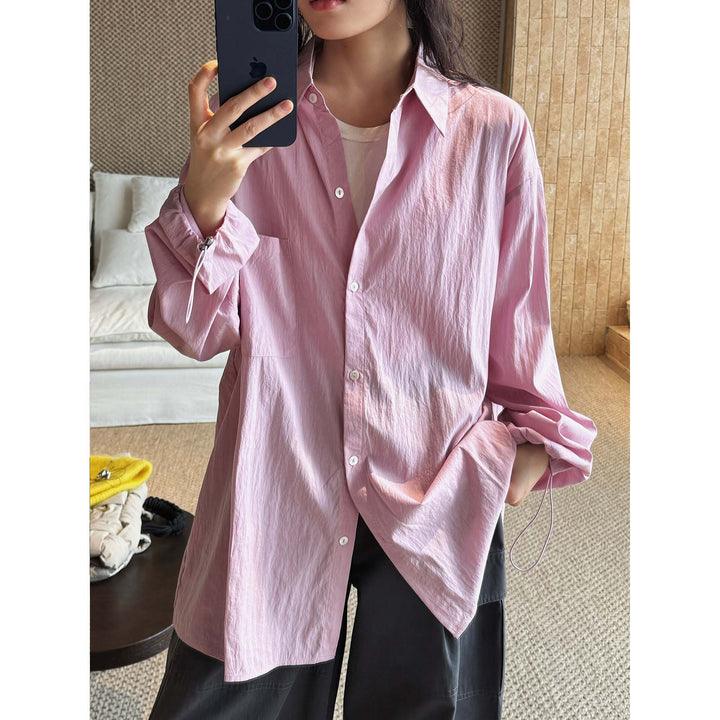 Women Oversized Shirt Blouse with Crinkle Look and Elastic Sleeve Cuffs Mune Fashion