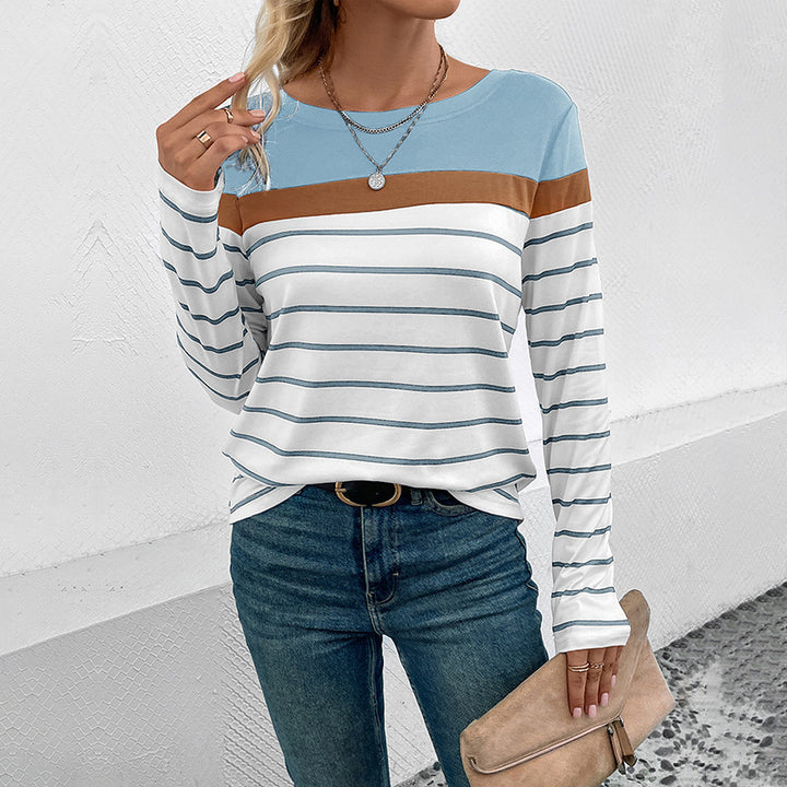 Women's Stylish Long Sleeve Shirt with Stripes Mune Fashion