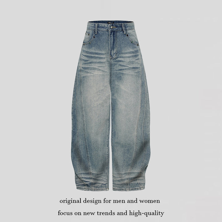 Women's Wide High-Waist Balloon Jeans with Decorative Seams Mune Fashion