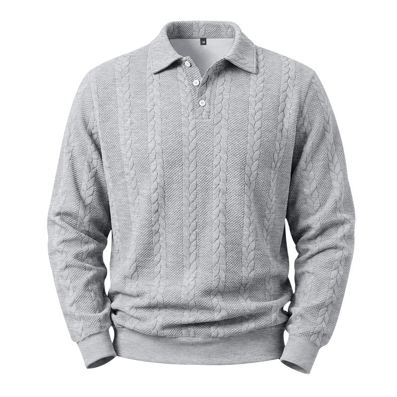 Men's Knitted Polo Sweatshirt with Cable Knit Pattern and Button Placket Mune Fashion