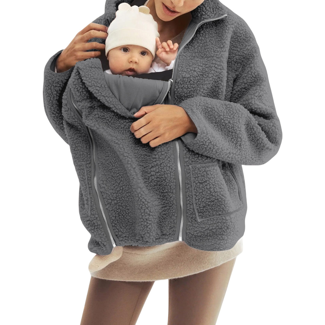 Women's oversized teddy fleece jacket with stand-up collar and full-length zipper Mune Fashion
