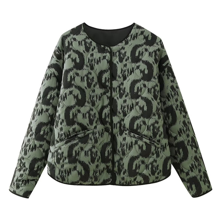 Ladies Nan Quilted Ikat Print Quilted Jacket with Round Neckline, Contrast Piping and Patch Pockets Mune Fashion