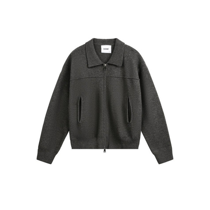 Men's knitted zip jacket with shirt collar, ribbed cuffs, and concealed side pockets Mune Fashion