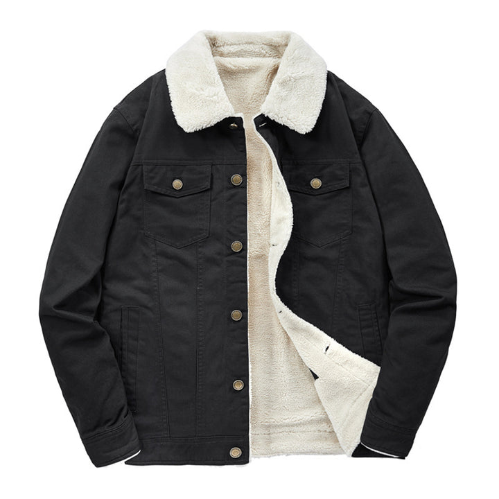Men's canvas trucker jacket with full teddy lining and lapel collar Mune Fashion