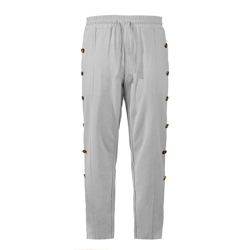 Men's Relaxed-Fit Casual Pants with Side Decorative Button Plackets, Elastic Waistband and Drawstring Mune Fashion