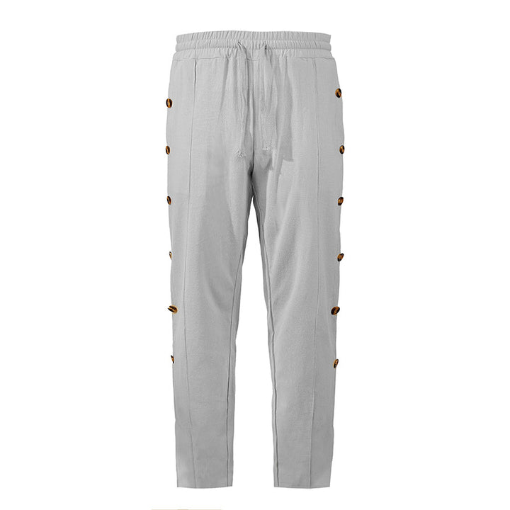 Men's Relaxed-Fit Casual Pants with Side Decorative Button Plackets, Elastic Waistband and Drawstring Mune Fashion