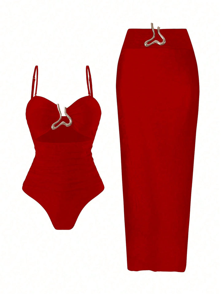 Women Elegant Swimsuit with Stylish Wrap Skirt Mune Fashion