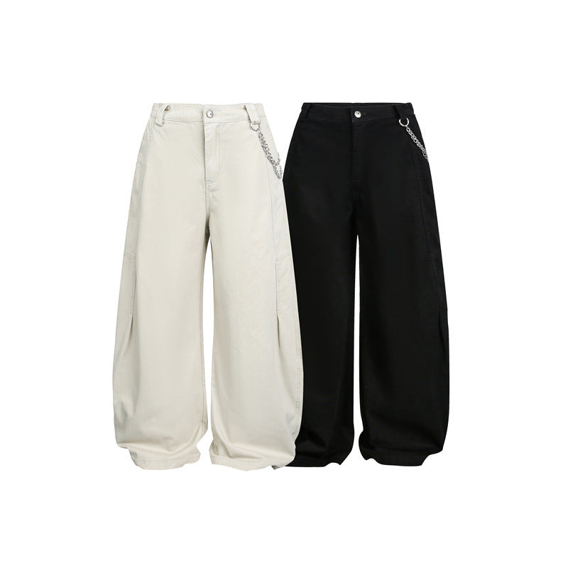 Women's Wide Balloon Pants with High Waist, Chain Detail and Cargo Elements Mune Fashion