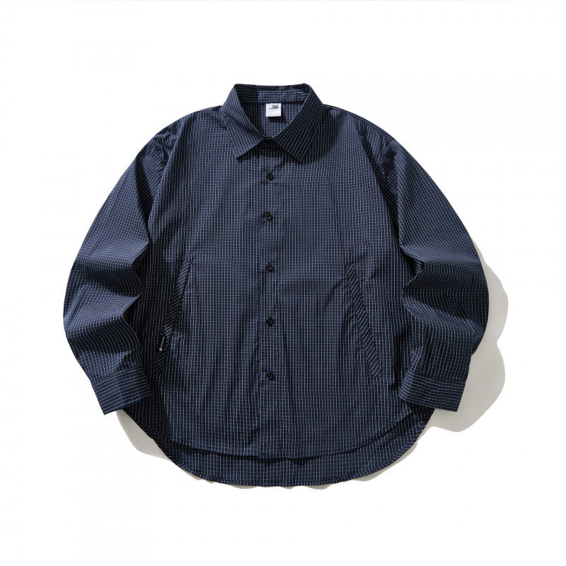 Unisex Lightweight Checked Overshirt with Shirt Collar, Side Pockets, and Curved Hem Mune Fashion