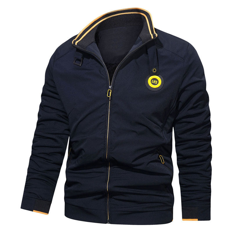 Men's Slim Fit Urban Stand Collar Blouson with Zipper, Contrasted Cuffs and Decorative Applications Mune Fashion