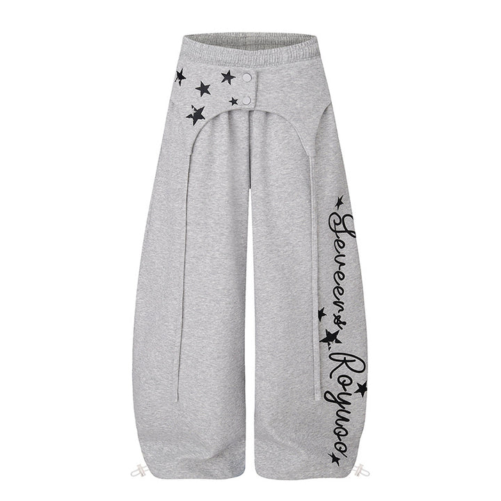 Women Extra Wide Palazzo Lounge Pants with High Waist, Print Detail and Adjustable Hem.
