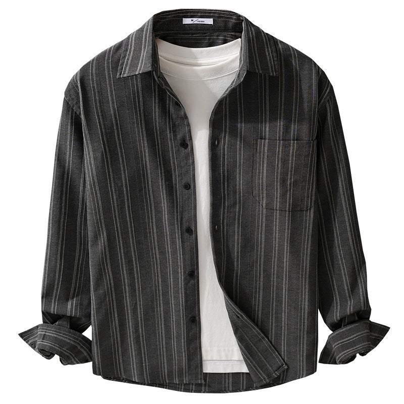 Men's Relaxed-Stripe Shirt Jacket made of fine cotton twill with patch chest pocket Mune Fashion